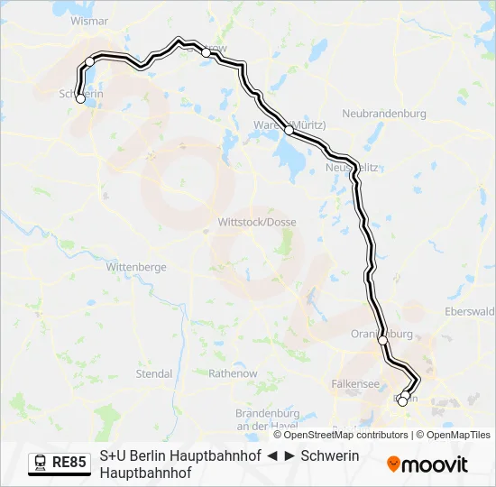 Поезд RE85: карта маршрута