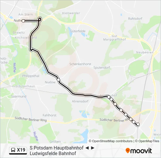 Автобус X19: карта маршрута
