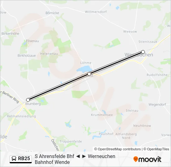 Автобус RB25: карта маршрута