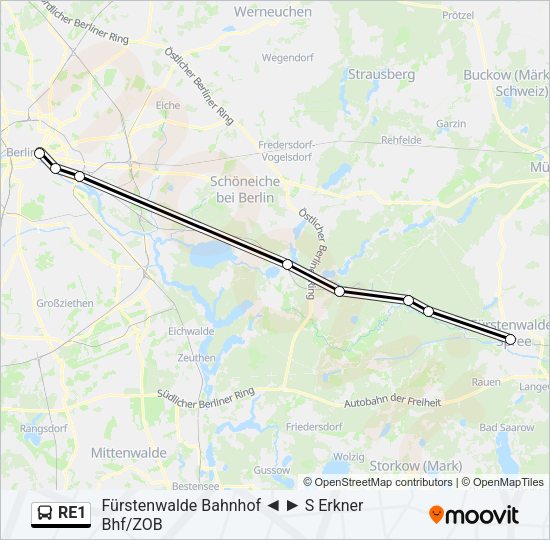 Автобус RE1: карта маршрута