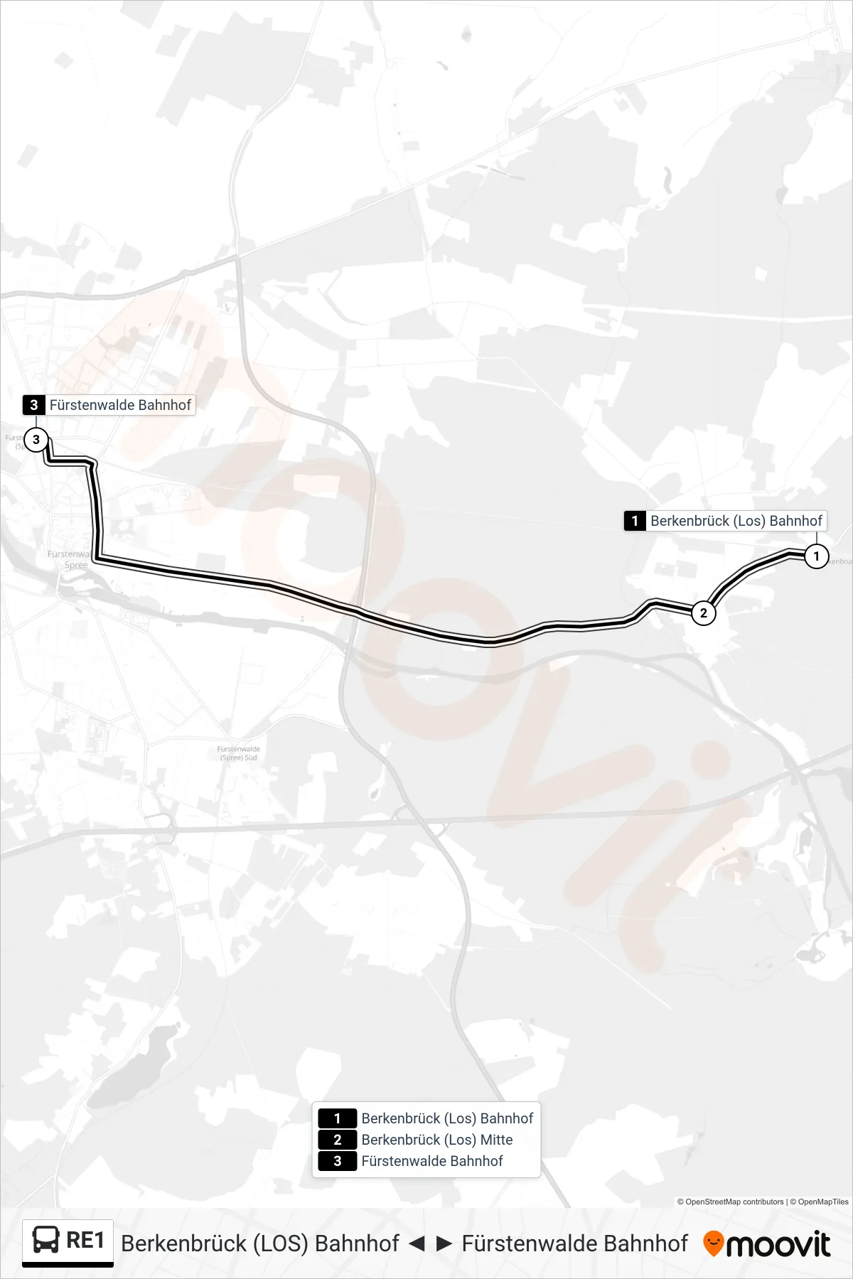 Linie RE1 (Bus) Richtung Fürstenwalde Bahnhof: Route und Haltestellen auf der Karte