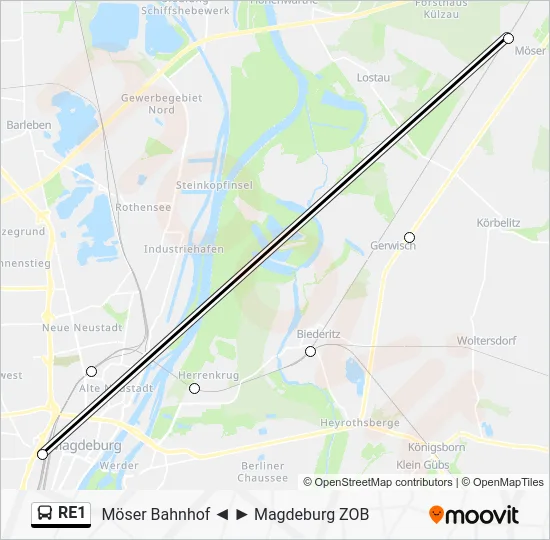 Автобус RE1: карта маршрута