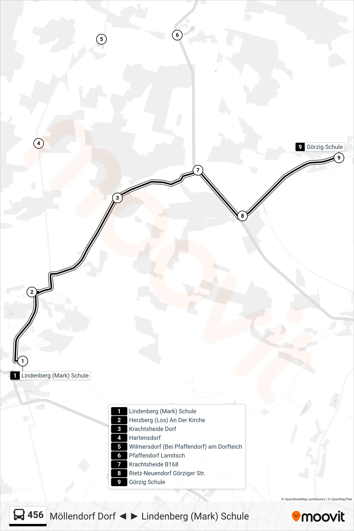 456 bus Line (Görzig Schule) route and stops on a map