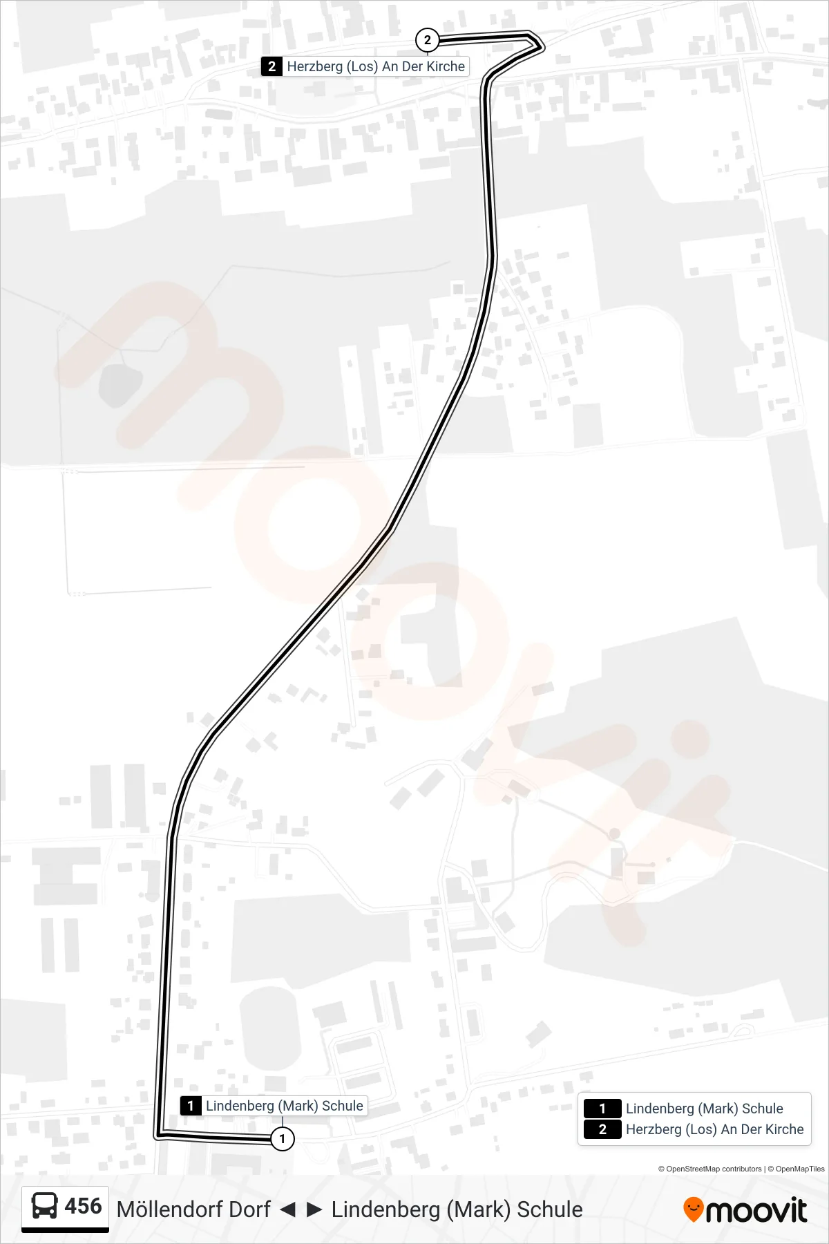 Linie 456 (Bus) Richtung Herzberg (Los) An Der Kirche: Route und Haltestellen auf der Karte