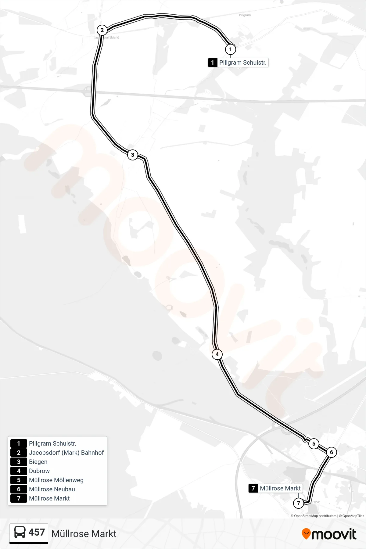 Linie 457 (Bus) Richtung Müllrose Markt: Route und Haltestellen auf der Karte