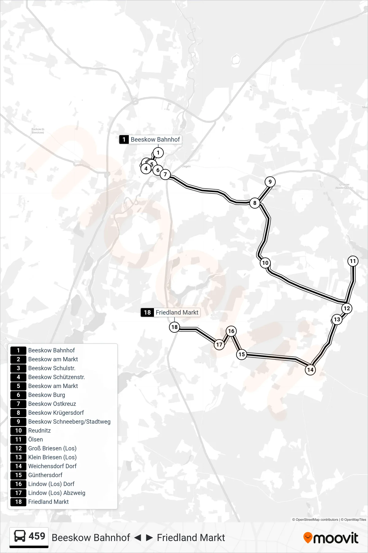 Linie 459 (Bus) Richtung Friedland Markt: Route und Haltestellen auf der Karte