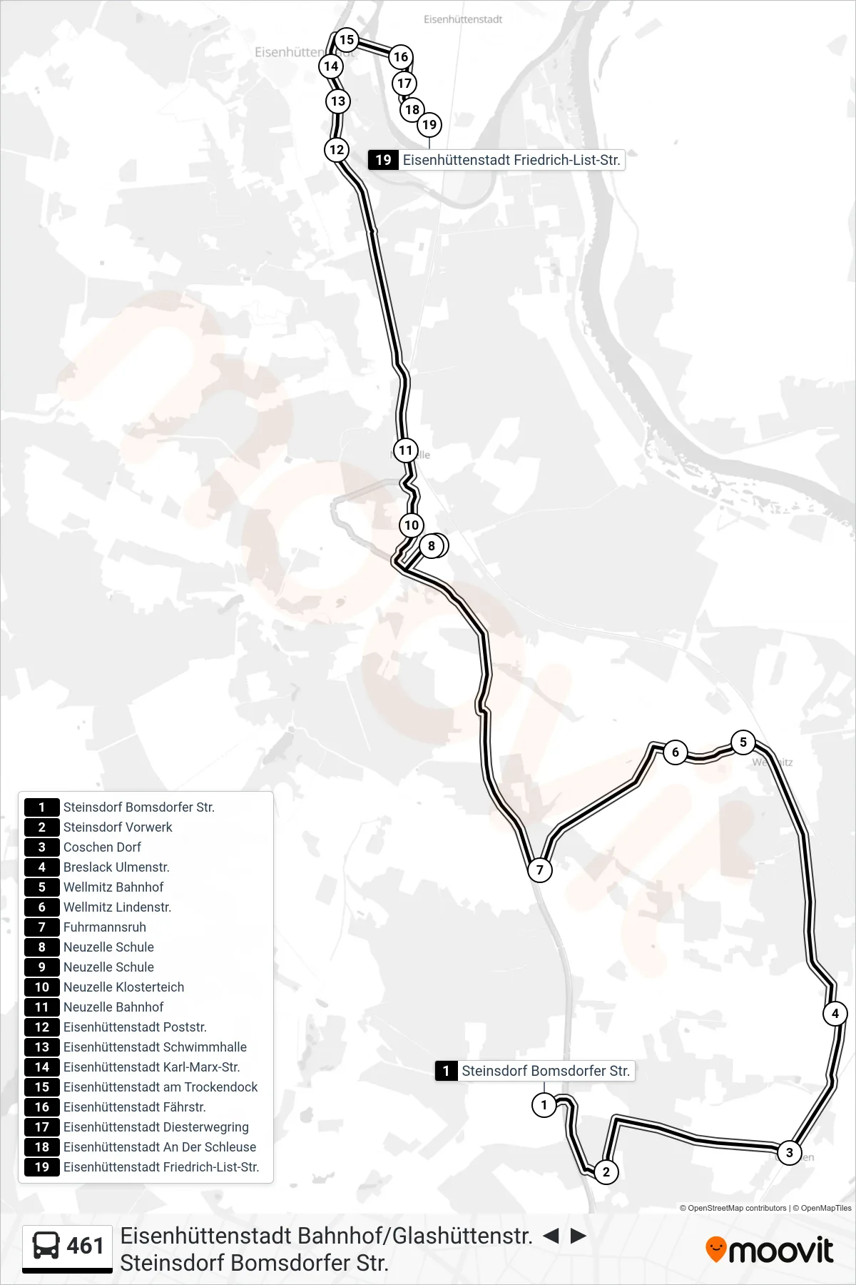 Linie 461 (Bus) Richtung Eisenhüttenstadt Friedrich-List-Str.: Route und Haltestellen auf der Karte
