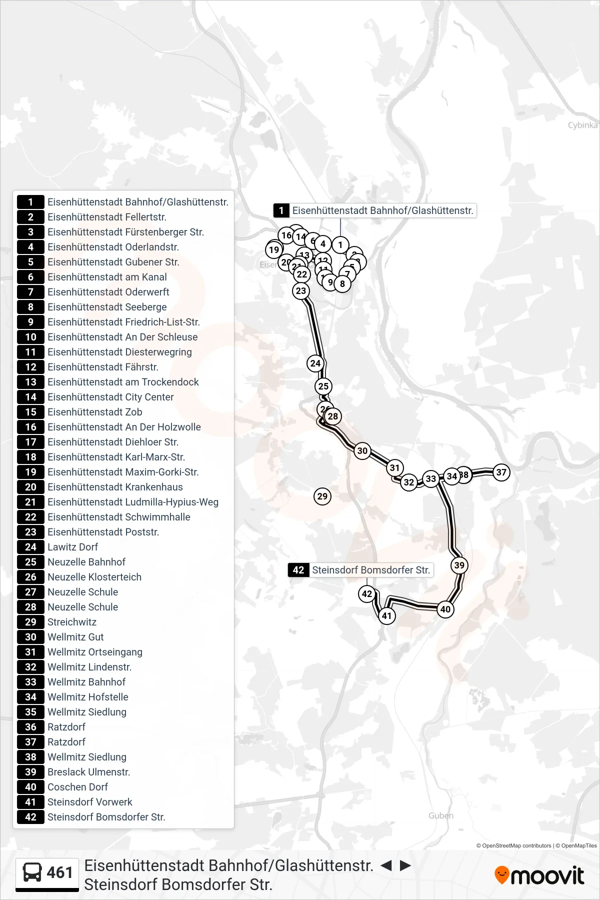 Linie 461 (Bus) Richtung Steinsdorf Bomsdorfer Str.: Route und Haltestellen auf der Karte