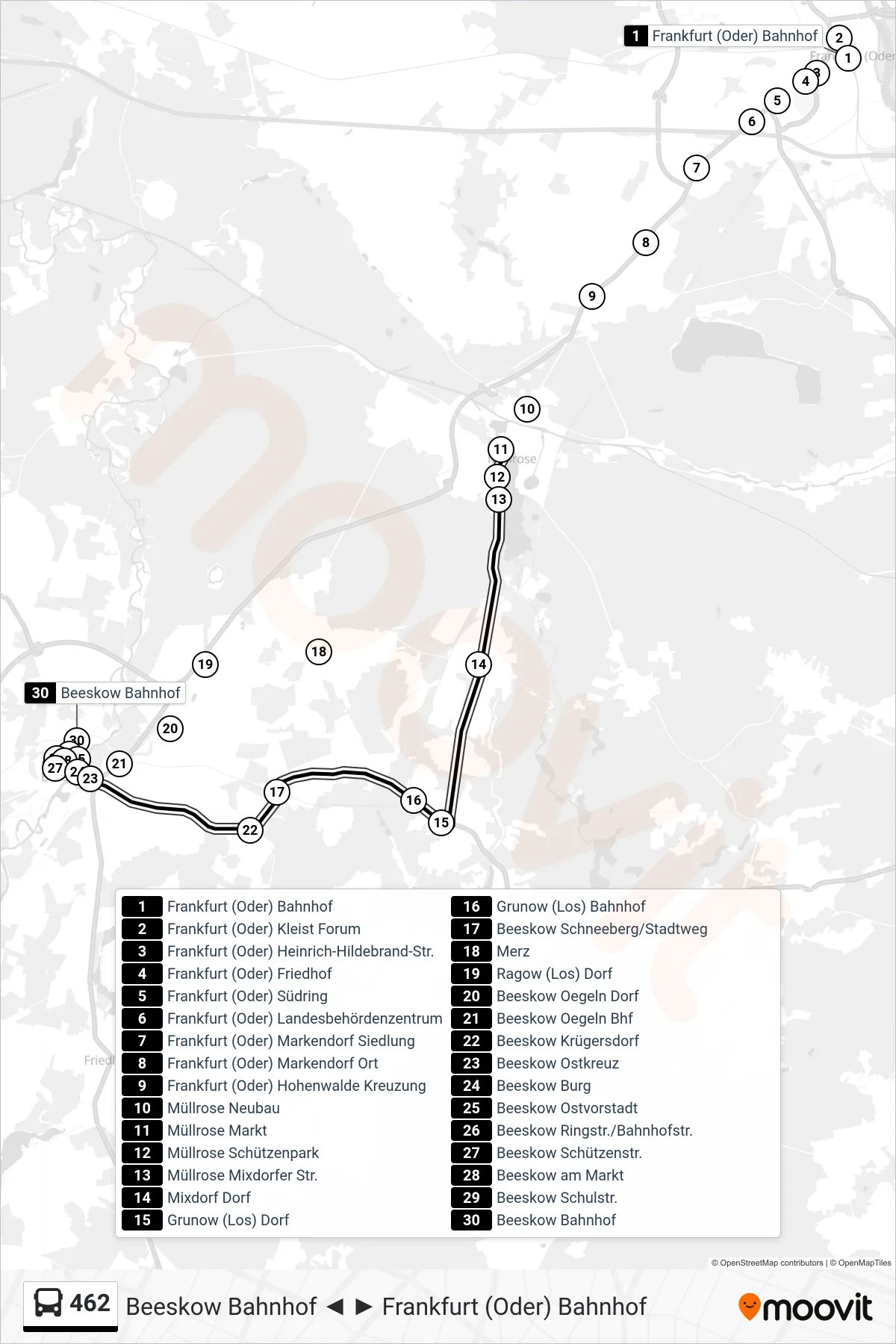 Linie 462 (Bus) Richtung Beeskow Bahnhof: Route und Haltestellen auf der Karte