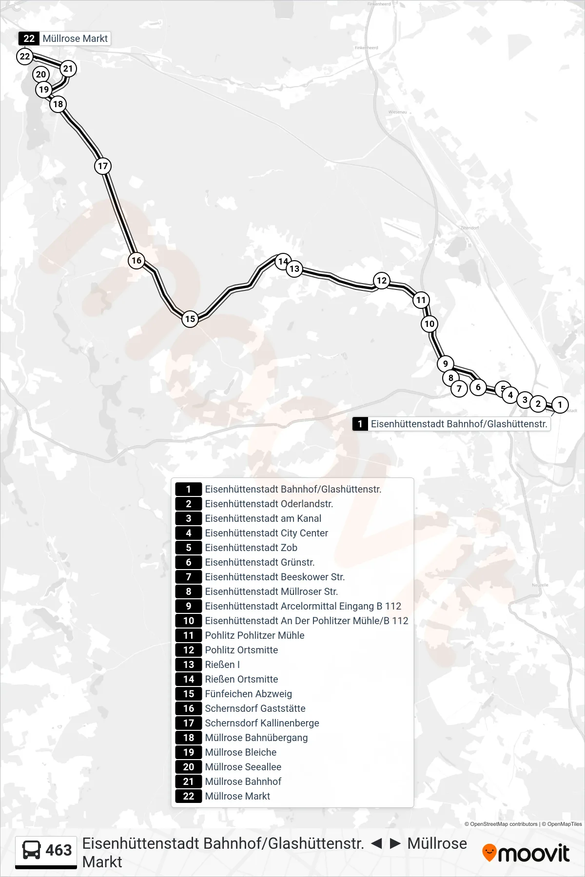 Linie 463 (Bus) Richtung Müllrose Markt: Route und Haltestellen auf der Karte