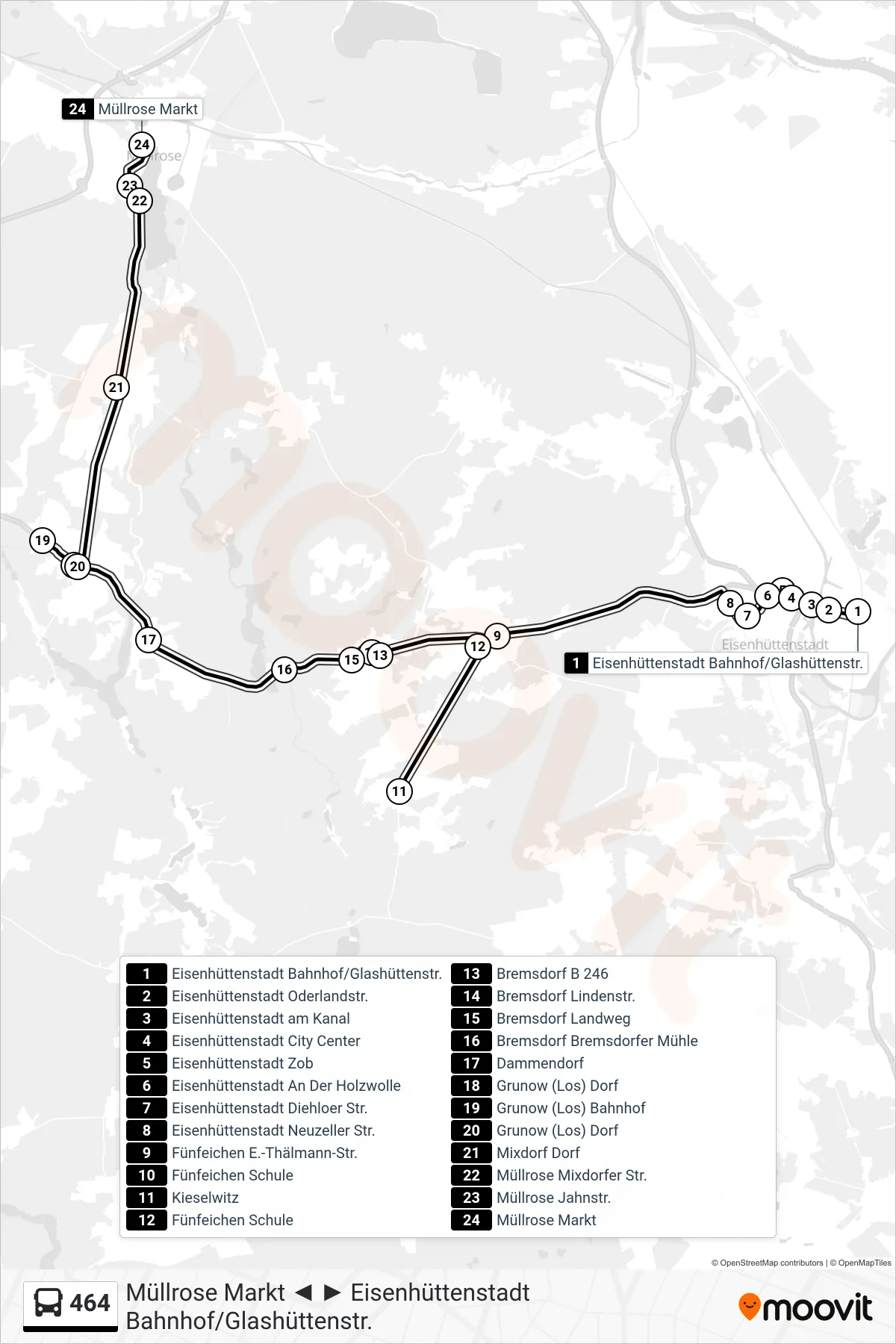 Linie 464 (Bus) Richtung Müllrose Markt: Route und Haltestellen auf der Karte