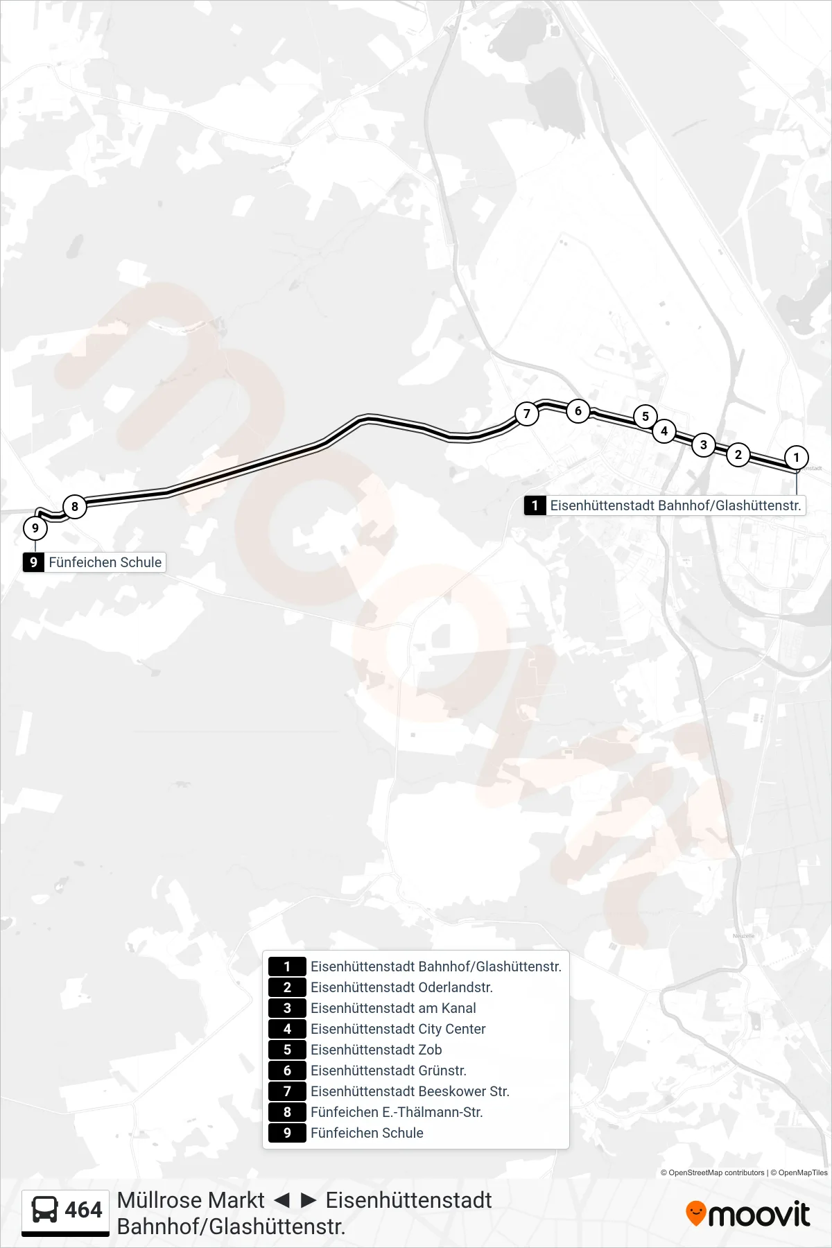 464 bus Line (Fünfeichen Schule) route and stops on a map