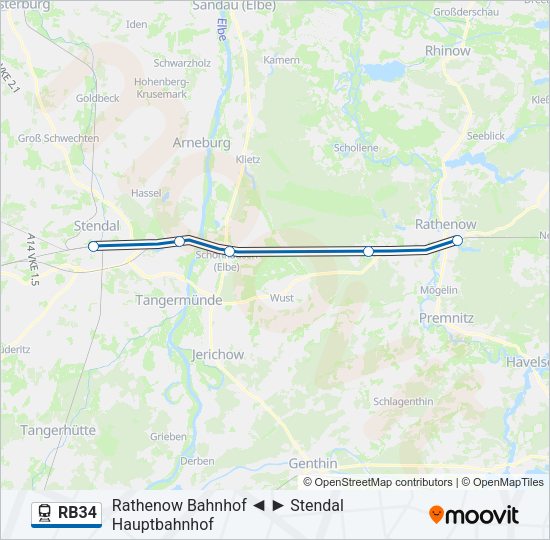 Поезд RB34: карта маршрута