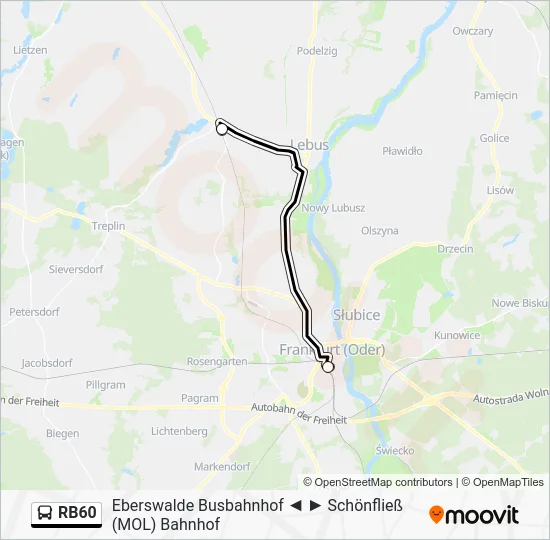 Автобус RB60: карта маршрута