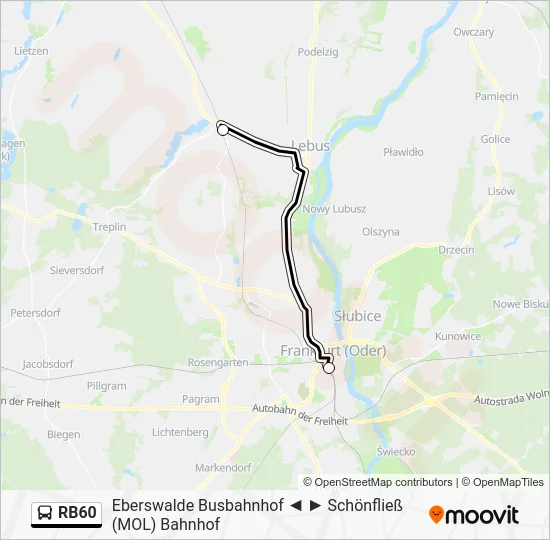 Автобус RB60: карта маршрута