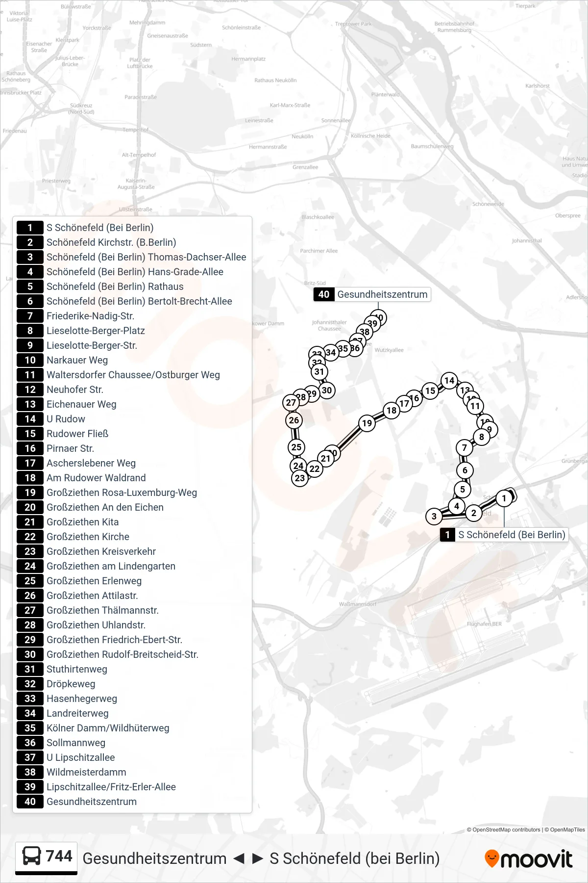 744 bus Line (Gesundheitszentrum) route and stops on a map