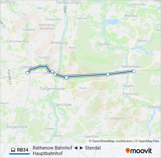 Автобус RB34: карта маршрута