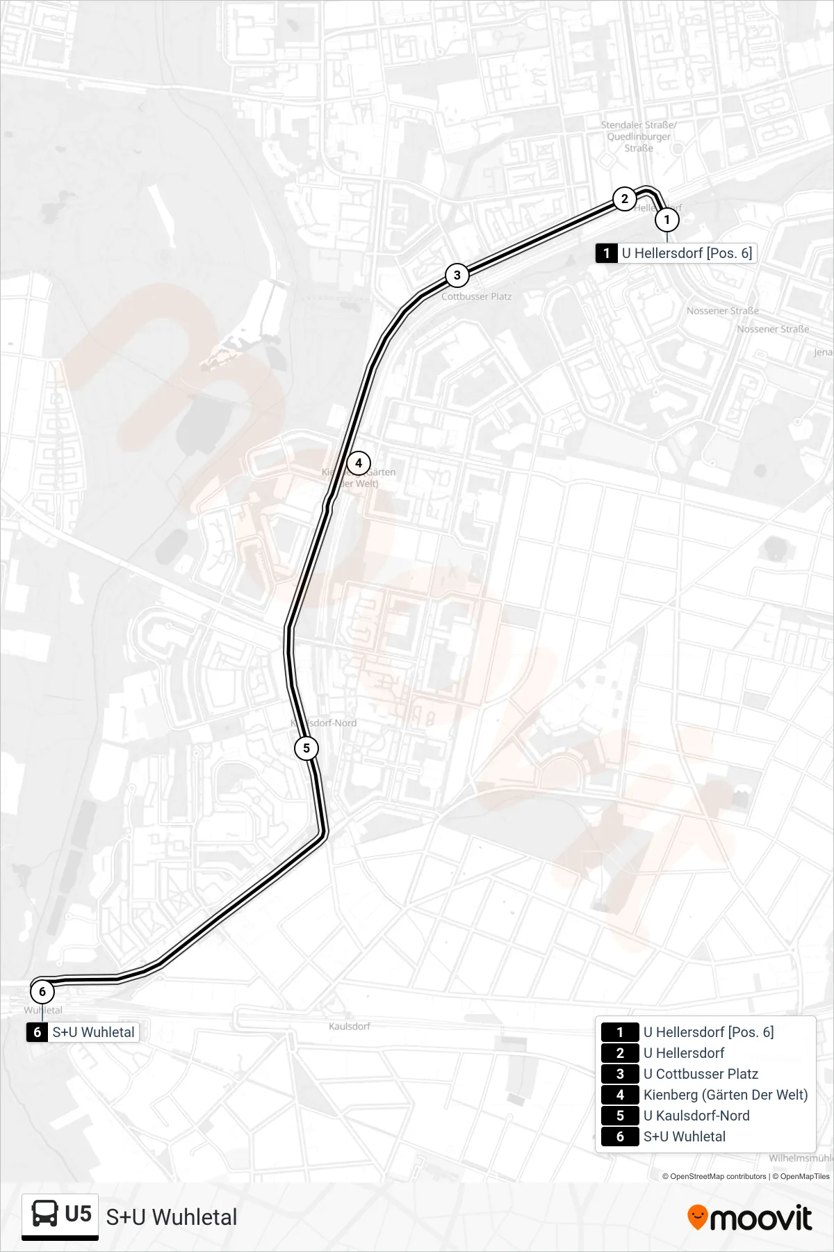 Linie U5 (Bus) Richtung S+U Wuhletal: Route und Haltestellen auf der Karte