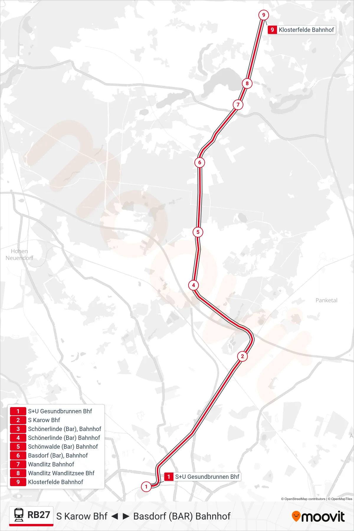 Linie RB27 (Bahn) Richtung Klosterfelde Bahnhof: Route und Haltestellen auf der Karte