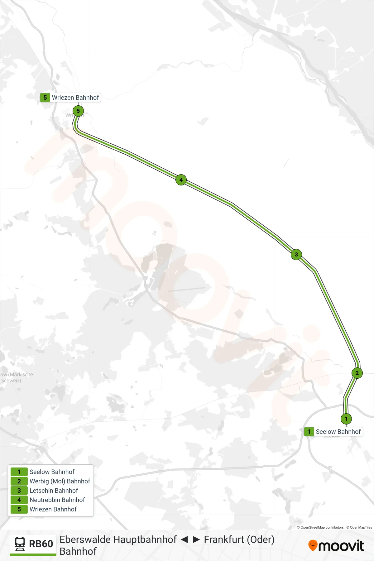 Linie RB60 (Bahn) Richtung Wriezen Bahnhof: Route und Haltestellen auf der Karte
