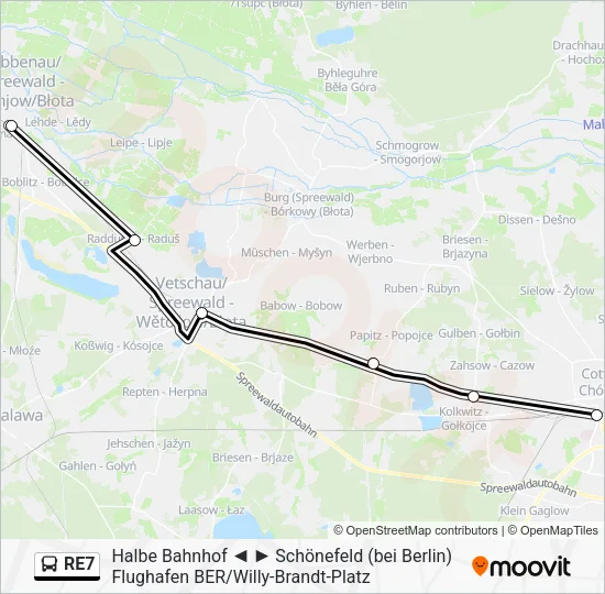 Автобус RE7: карта маршрута
