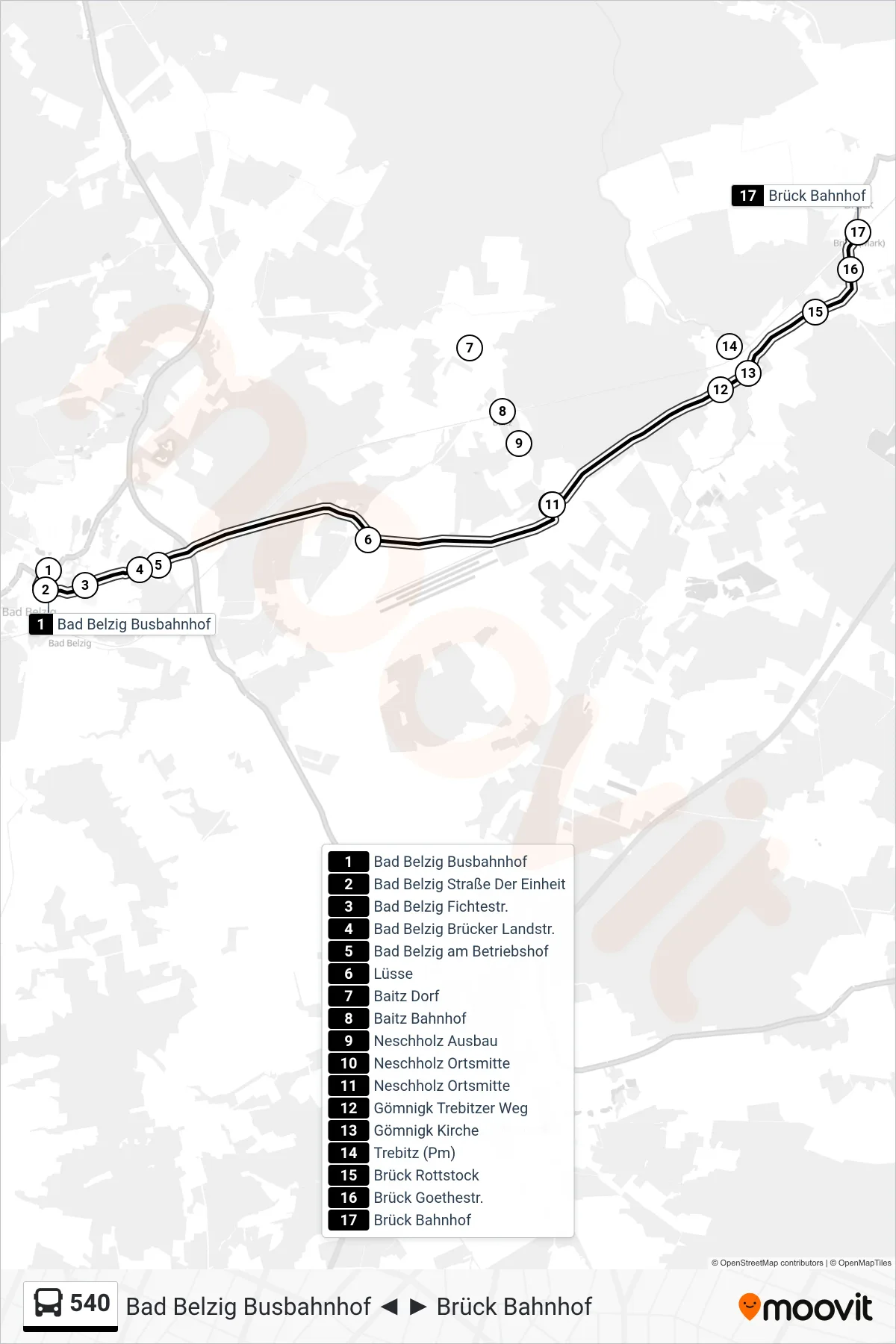 Linie 540 (Bus) Richtung Brück Bahnhof: Route und Haltestellen auf der Karte