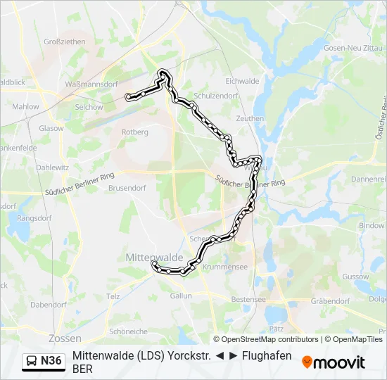 Автобус N36: карта маршрута