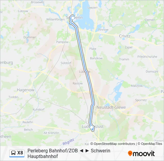 Автобус X8: карта маршрута