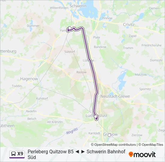 X9 Bus Line Map