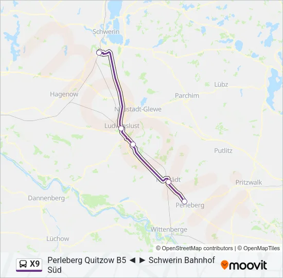 X9 Bus Line Map