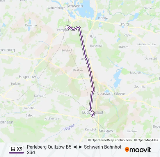 X9 Bus Line Map
