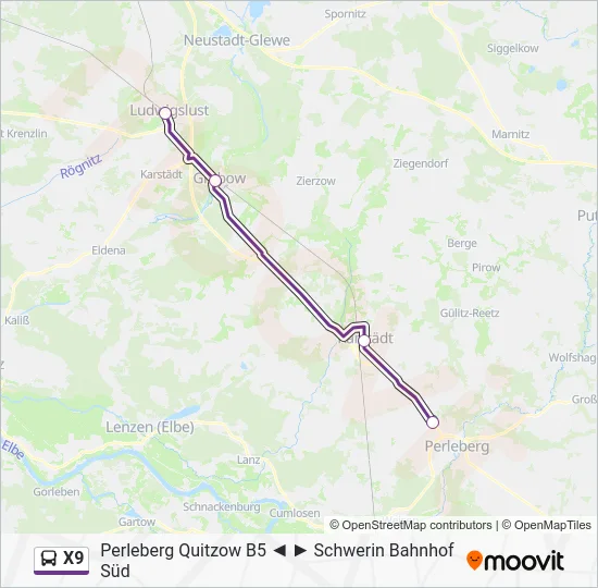 Автобус X9: карта маршрута