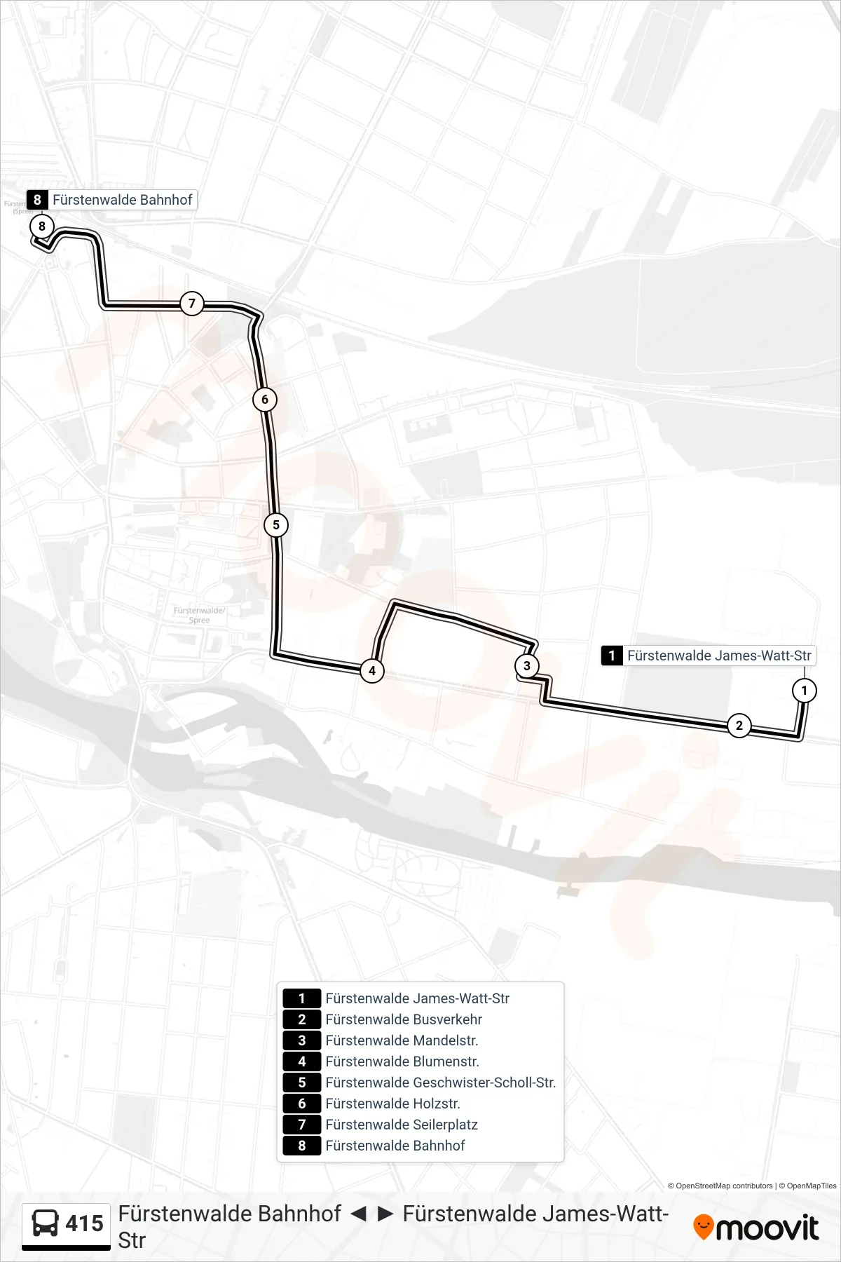 Linie 415 (Bus) Richtung Fürstenwalde Bahnhof: Route und Haltestellen auf der Karte