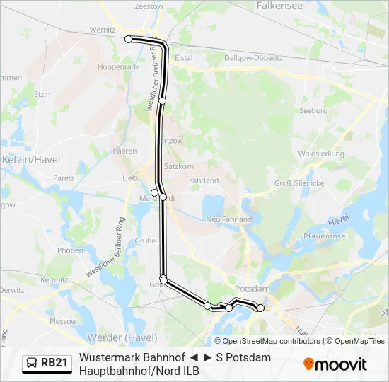 Автобус RB21: карта маршрута