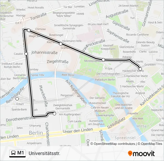 Автобус M1: карта маршрута