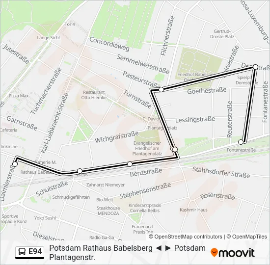 Автобус E94: карта маршрута