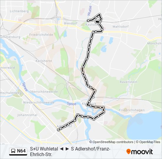 Автобус N64: карта маршрута
