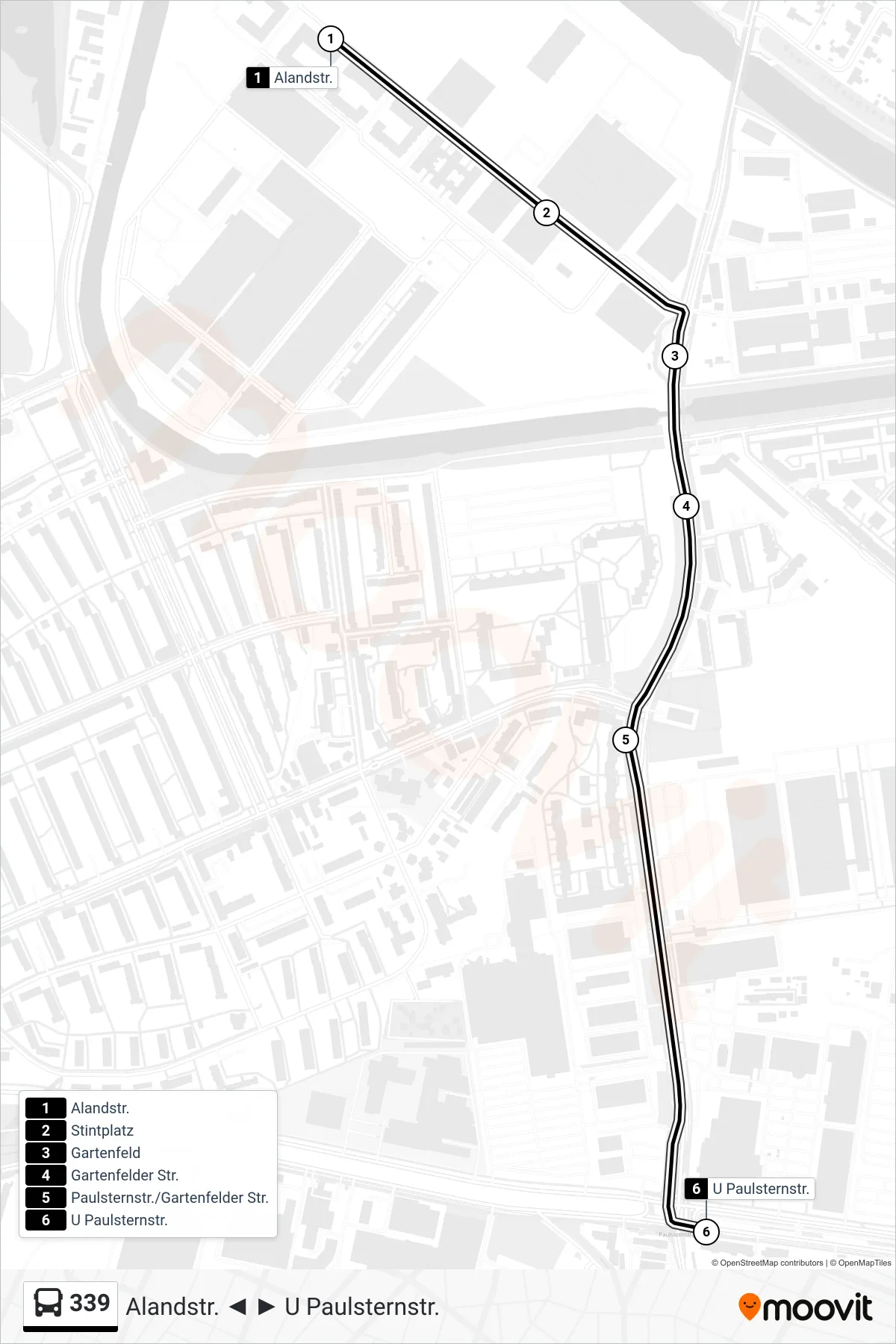 Linie 339 (Bus) Richtung U Paulsternstr.: Route und Haltestellen auf der Karte