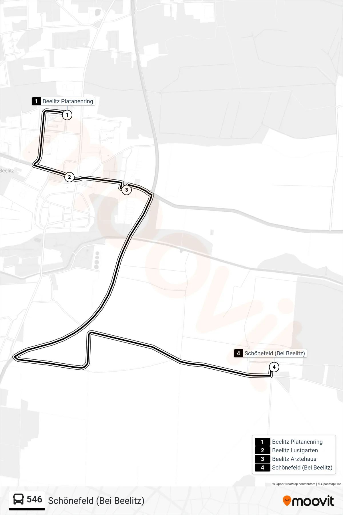 Linie 546 (Bus) Richtung Schönefeld (Bei Beelitz): Route und Haltestellen auf der Karte