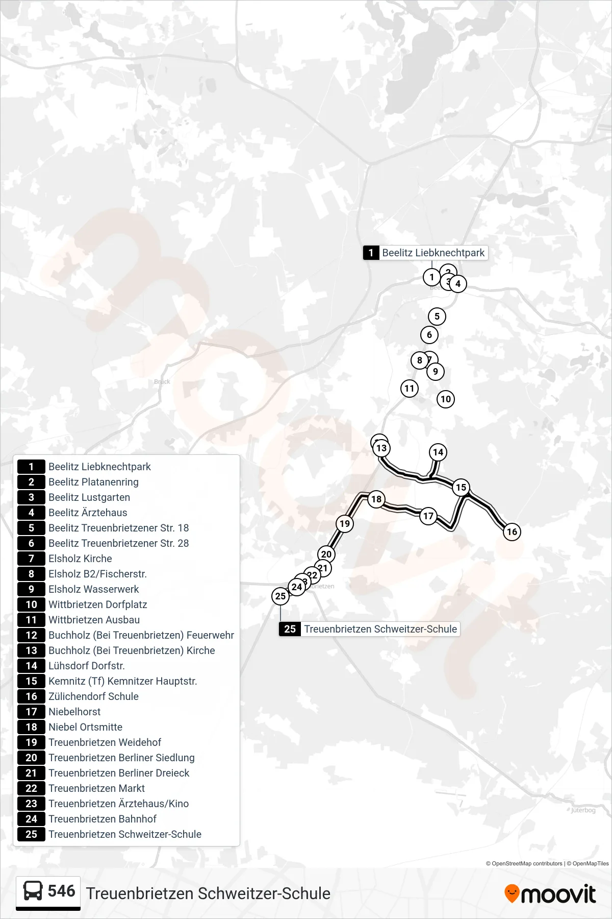 Linie 546 (Bus) Richtung Treuenbrietzen Schweitzer-Schule: Route und Haltestellen auf der Karte