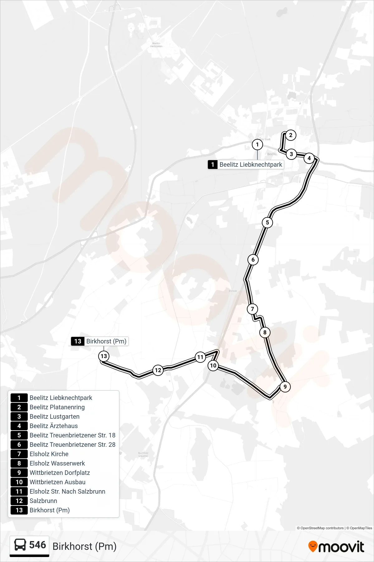 546 bus Line (Birkhorst (Pm)) route and stops on a map