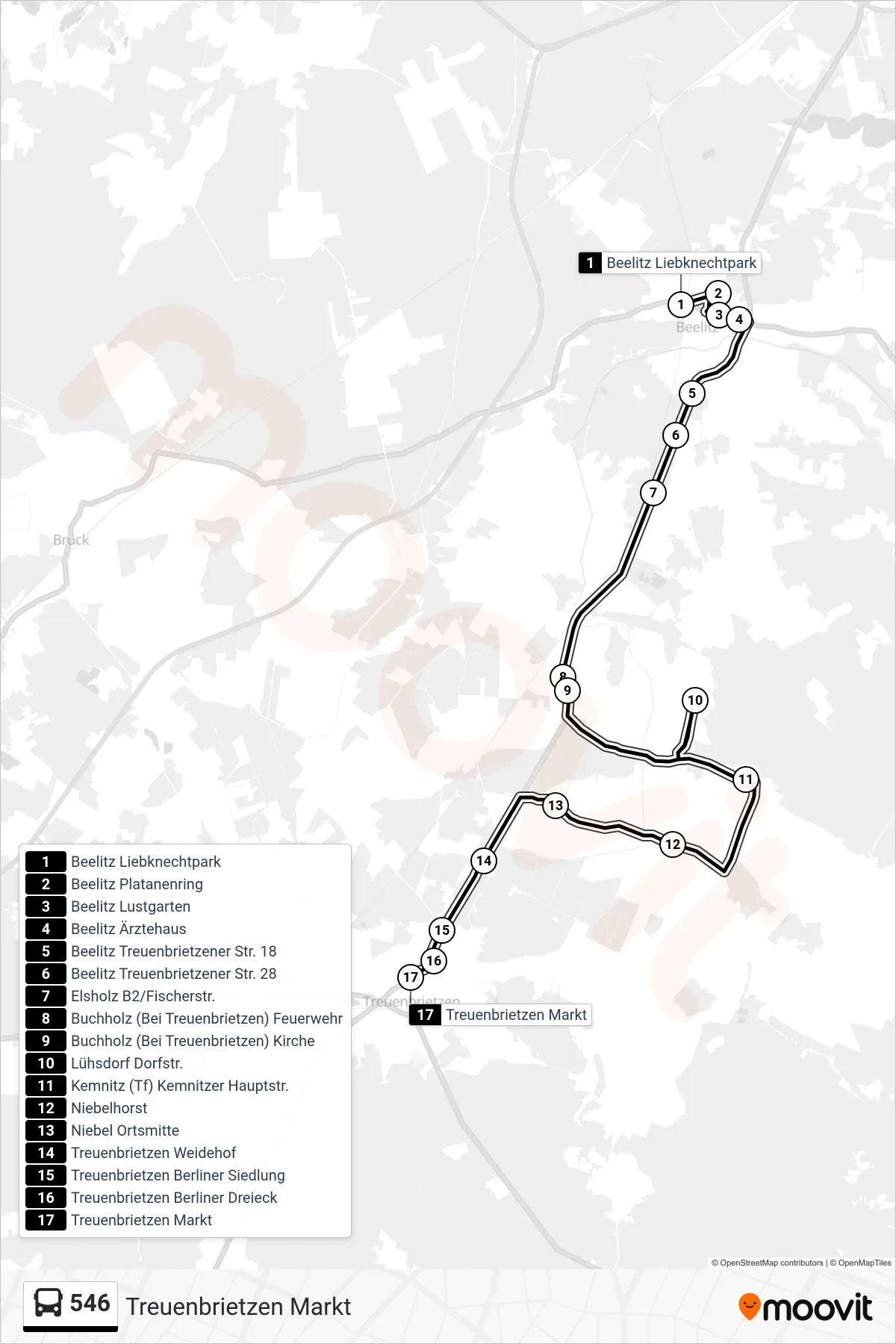 Linie 546 (Bus) Richtung Treuenbrietzen Markt: Route und Haltestellen auf der Karte