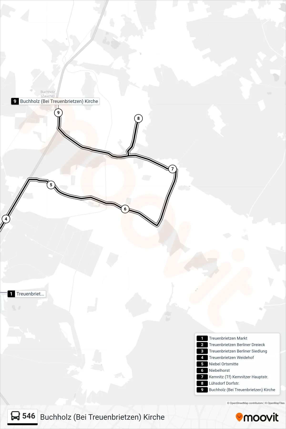 Linie 546 (Bus) Richtung Buchholz (Bei Treuenbrietzen) Kirche: Route und Haltestellen auf der Karte