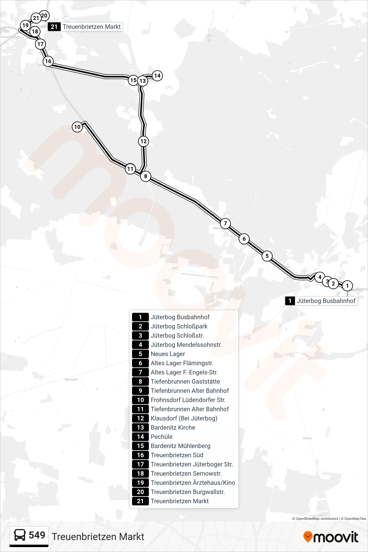 Linie 549 (Bus) Richtung Treuenbrietzen Markt: Route und Haltestellen auf der Karte