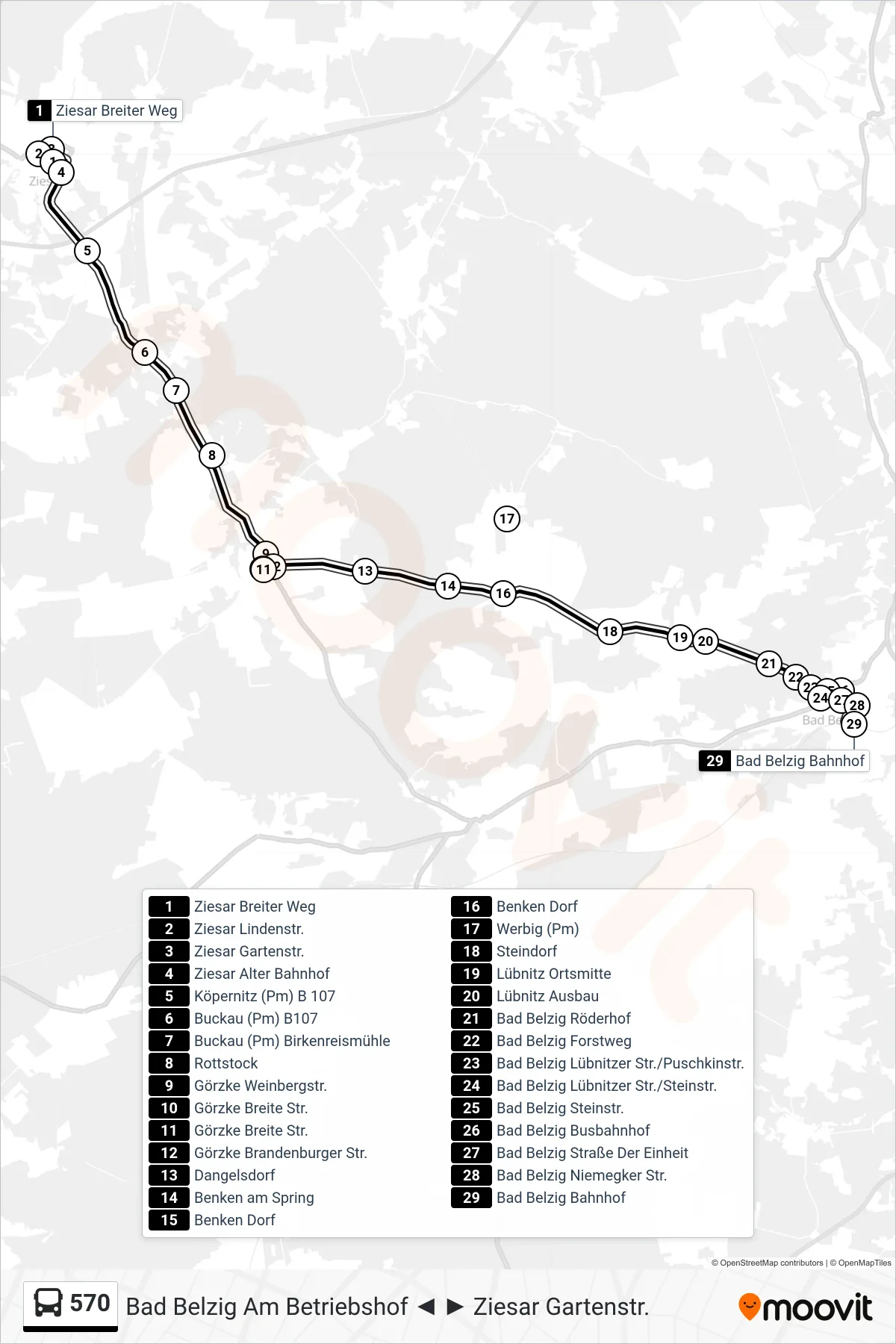 Linie 570 (Bus) Richtung Bad Belzig Bahnhof: Route und Haltestellen auf der Karte