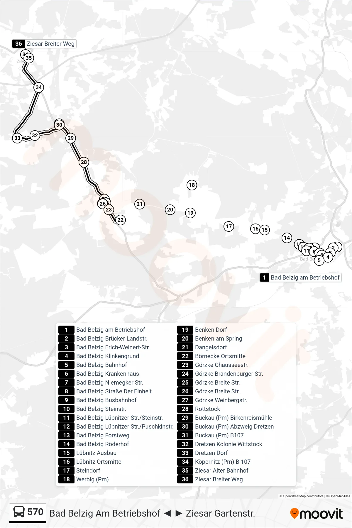 Linie 570 (Bus) Richtung Ziesar Breiter Weg: Route und Haltestellen auf der Karte