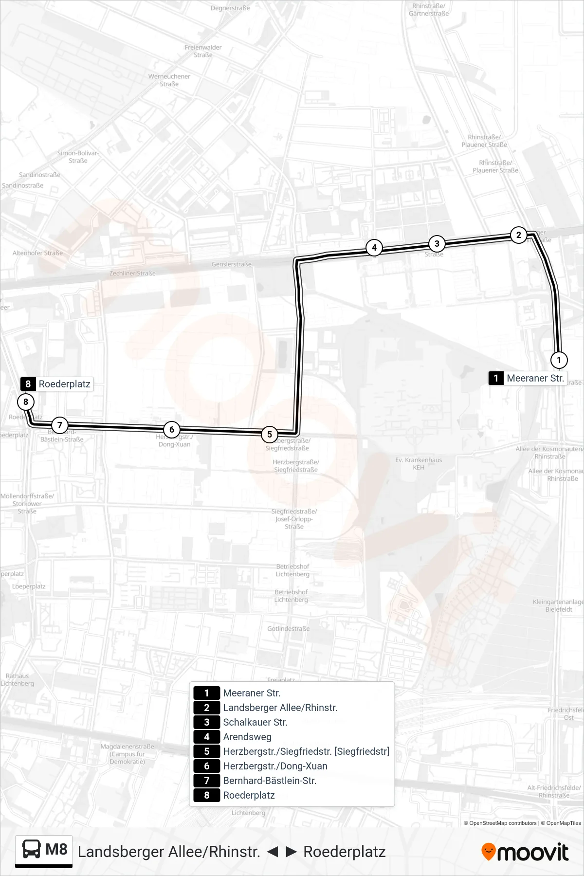 Linie M8 (Bus) Richtung Roederplatz: Route und Haltestellen auf der Karte