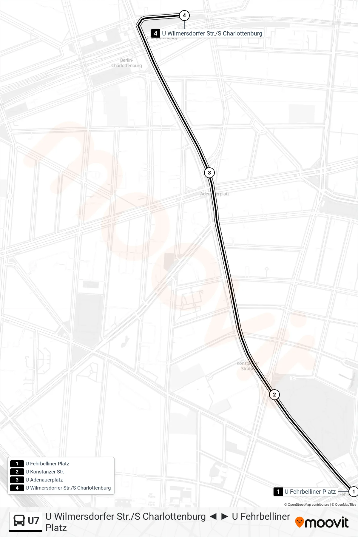 Linie U7 (Bus) Richtung U Wilmersdorfer Str./S Charlottenburg: Route und Haltestellen auf der Karte