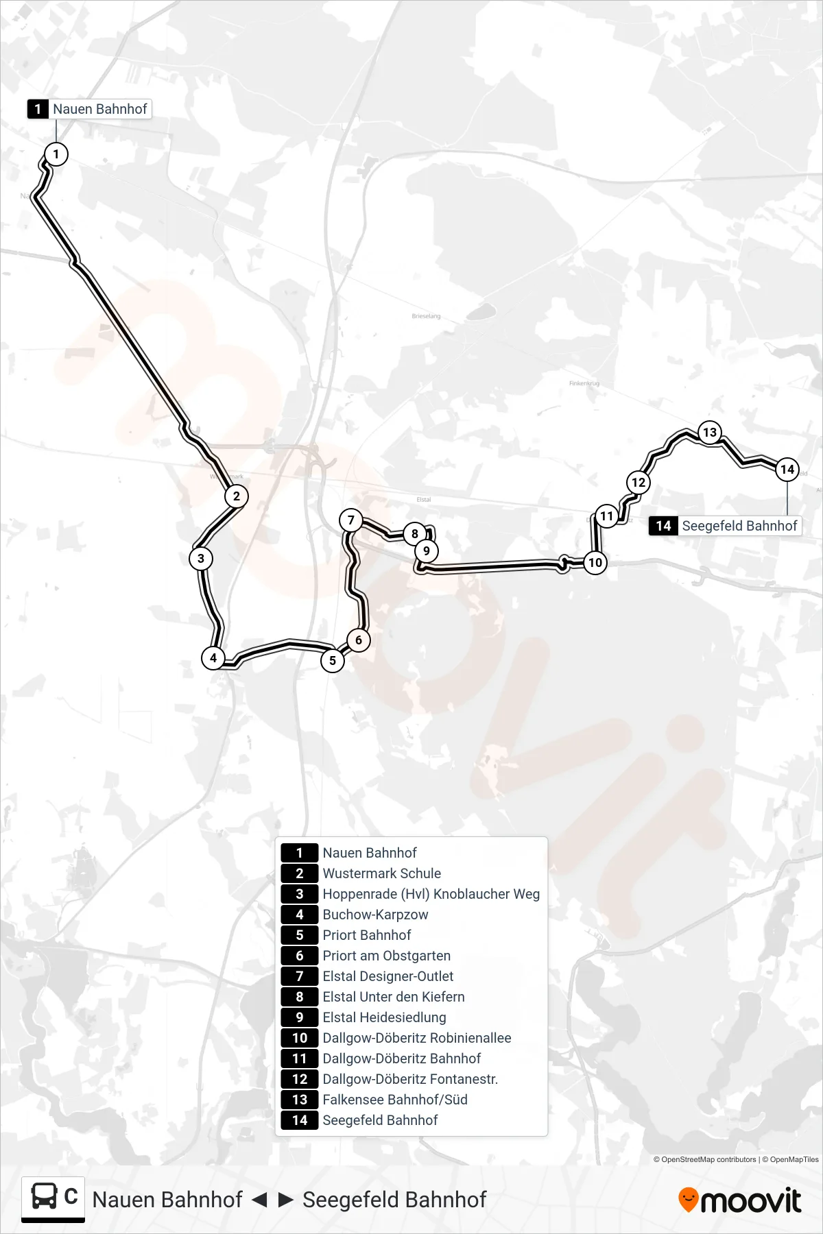 Linie C (Bus) Richtung Seegefeld Bahnhof: Route und Haltestellen auf der Karte