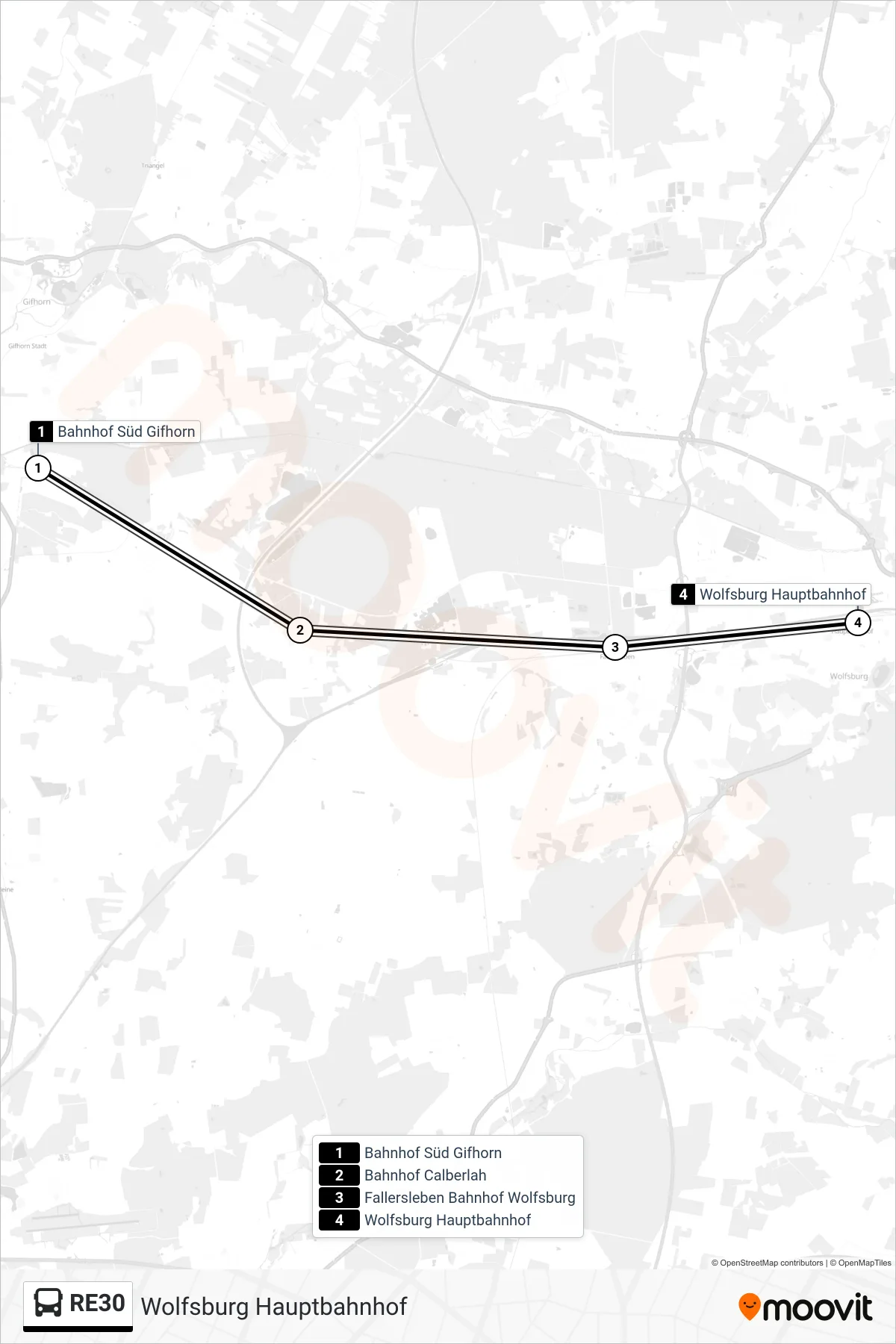 Linie RE30 (Bus) Richtung Wolfsburg Hauptbahnhof: Route und Haltestellen auf der Karte